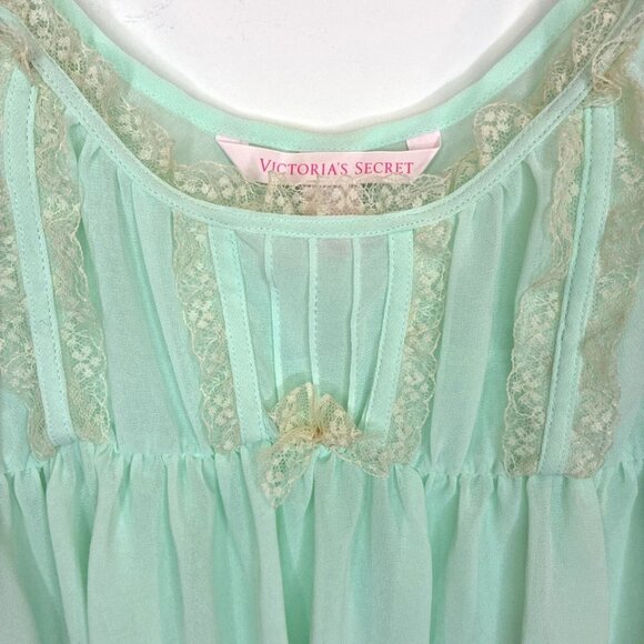 Victoria's Secret Mini Nightie Sz S Babydoll Lace Coquette Cottagecore Green - Picture 3 of 9